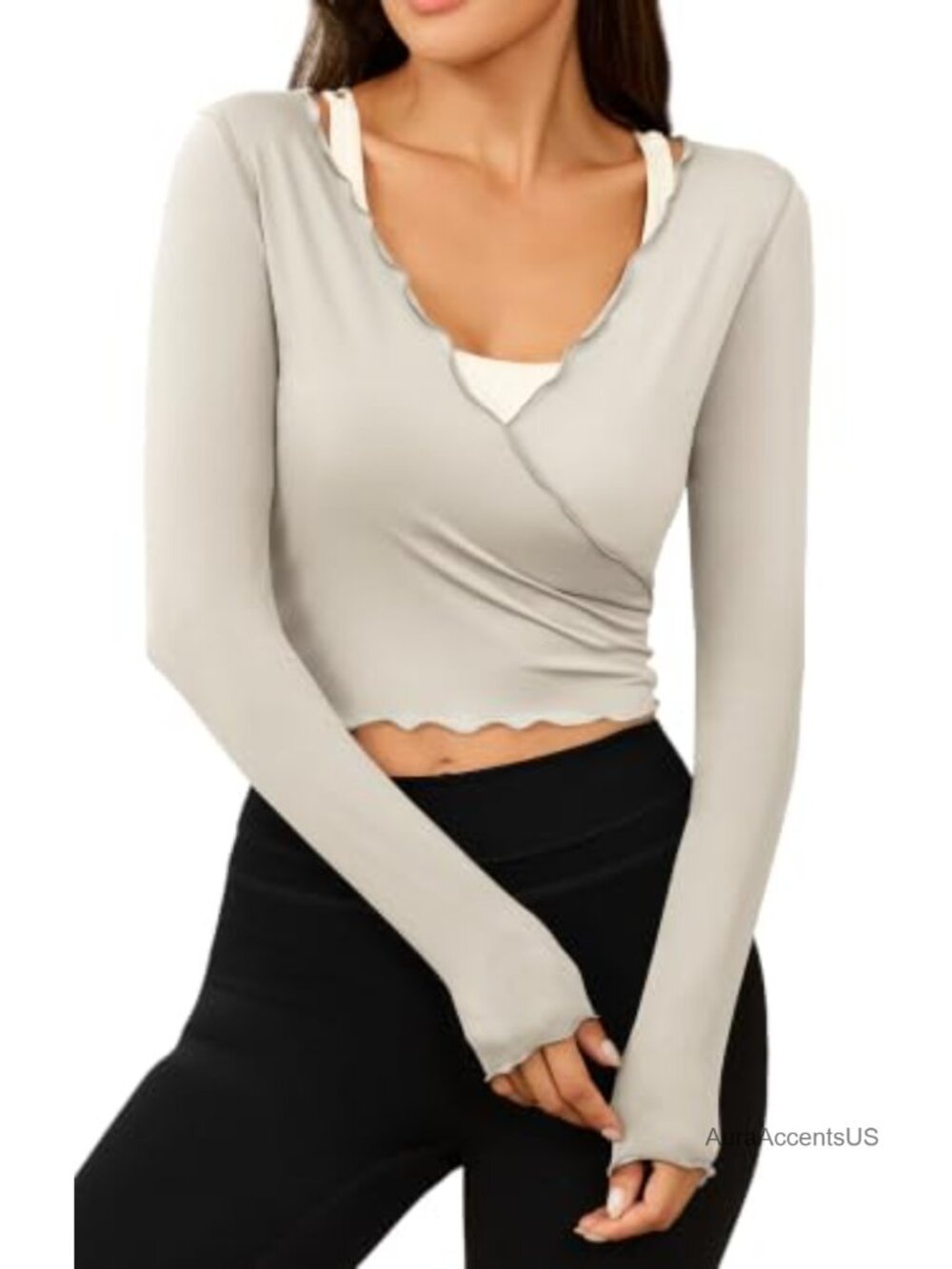 Long Sleeve Wrap Crop Top for Pilates Yoga Ballet